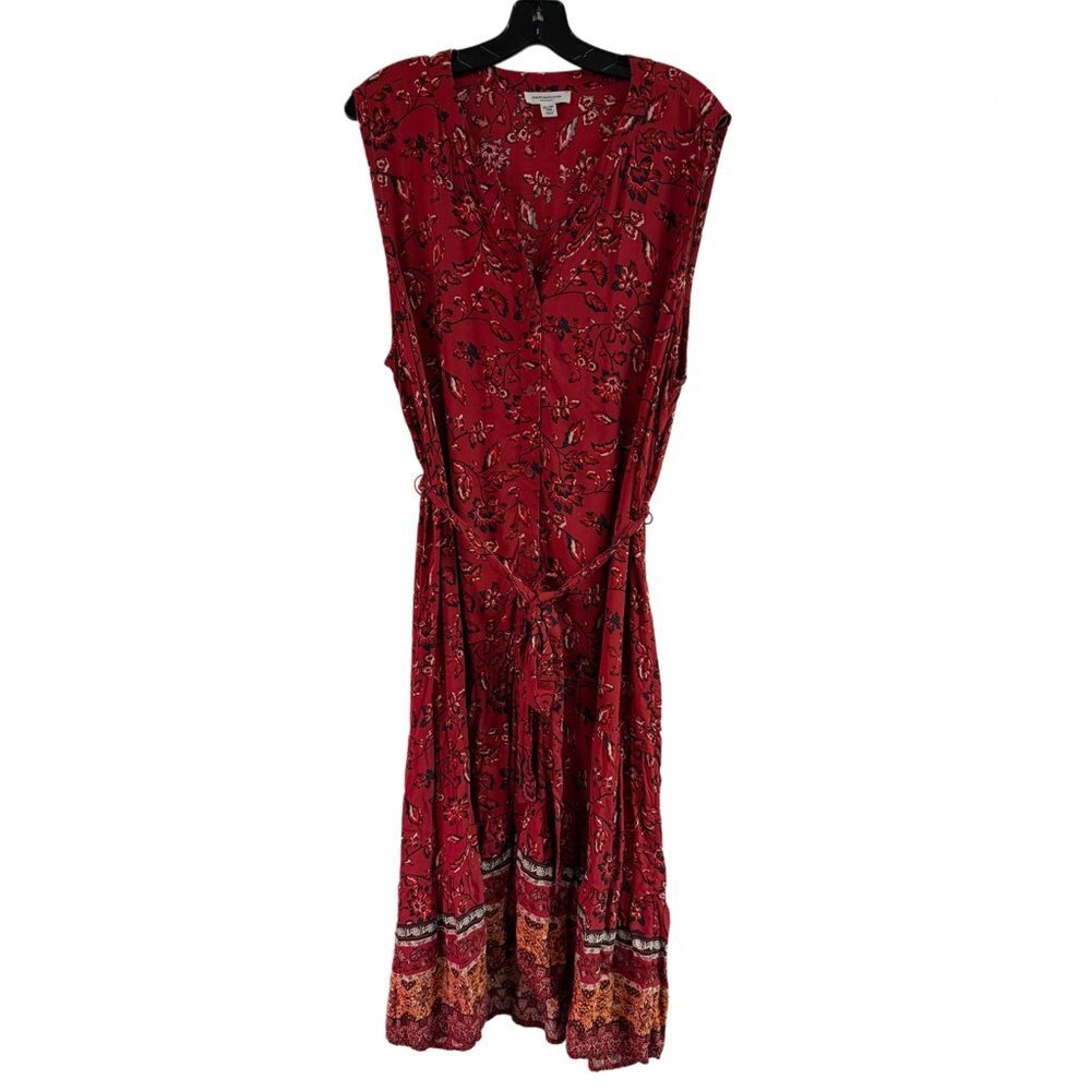 Beach Lunch Lounge Red Floral Sleeveless Belted Dress Size XXL